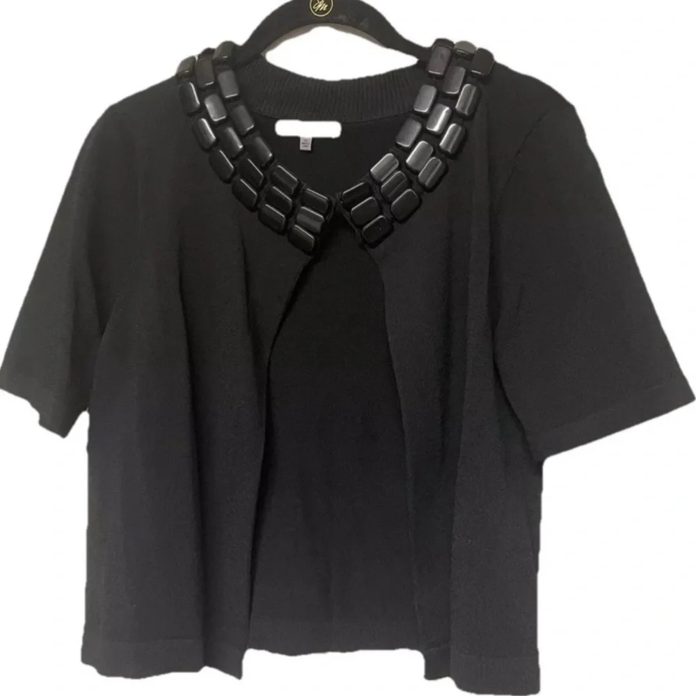 NWOT Anne Klein Short Sleeved Sweater Jacket Cardigan Black Size PS designer - Picture 9 of 9